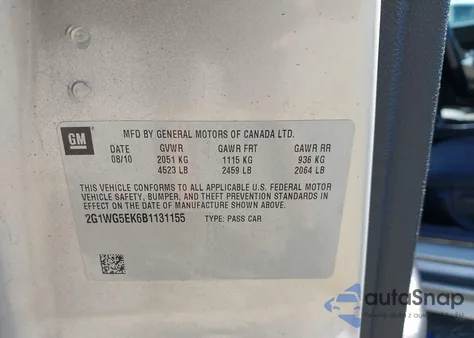 2011 Chevrolet Impala Lt from USA, damaged, VIN 2G1WG5EK6B1131155